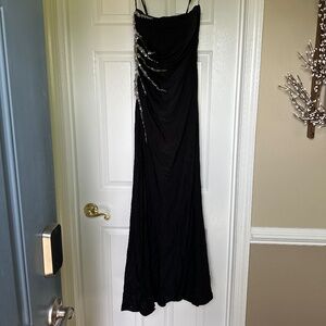 Long black formal dress with sequin accent